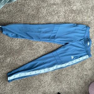 blue and white adidas soccer pants